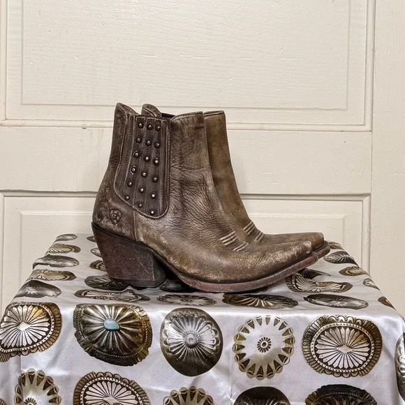 Ariat Brown Ankle Boots with Studded Detail - Picture 1 of 4